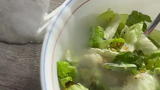 Hung Hunk Pumps 5 Loads in a Row Onto His Salad