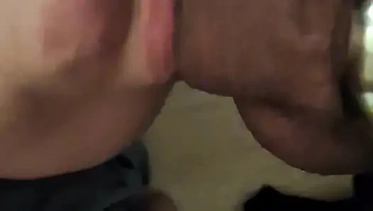 He takes advantage of my greedy mouth of a French with his head upside down, then he empties his balls into my wide