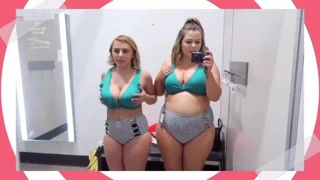 Hannah witton ve arkadaşı mayoları denerken büyük göğüs dekoltesi yapıyor