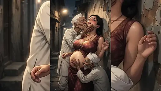 Hintli orta yaşlı seksi kadınlar ve yenge pis müslüman erkekler tarafından tamamen domine ediliyor - halka açık gruplama ve yolsuzluk