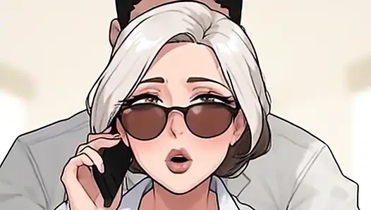 Зрелая секретарша Waifu в видео от первого лица - офисный телефонный звонок крупным планом, соблазнение сисек и раздевание