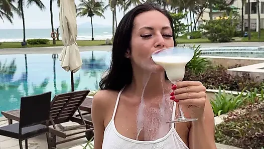 Milking & Getting Messy in See-Through Bodysuit Outdoor