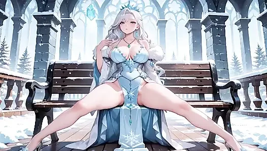 Kristal salonda gümüş saçlı buz mage! Zahmetsizce soğuğa bakarken sihir yapıyor, ama dudakları titriyor.