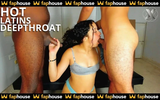 Ateşli latin erkek arkadaşı ve en iyi arkadaşı tarafından güçlü yoğun derin gırtlak sikişi seansı alıyor