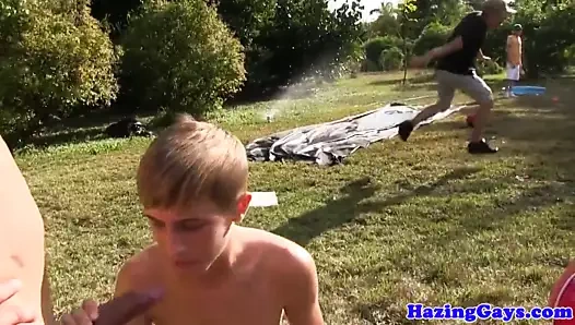 Straight hazed twink fucked outdoor at hazing