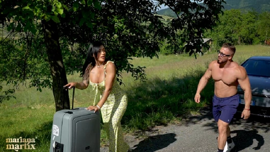 Big-ass Latina fucks a muscular Italian outdoors - Mariana Martix & Big White Bull