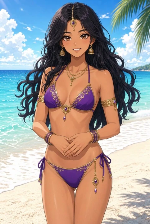 Lilavati Anime Plaj Bikini Nazik Karın Dokunuşu ve Gülümseme Ateşli Hint Kızı
