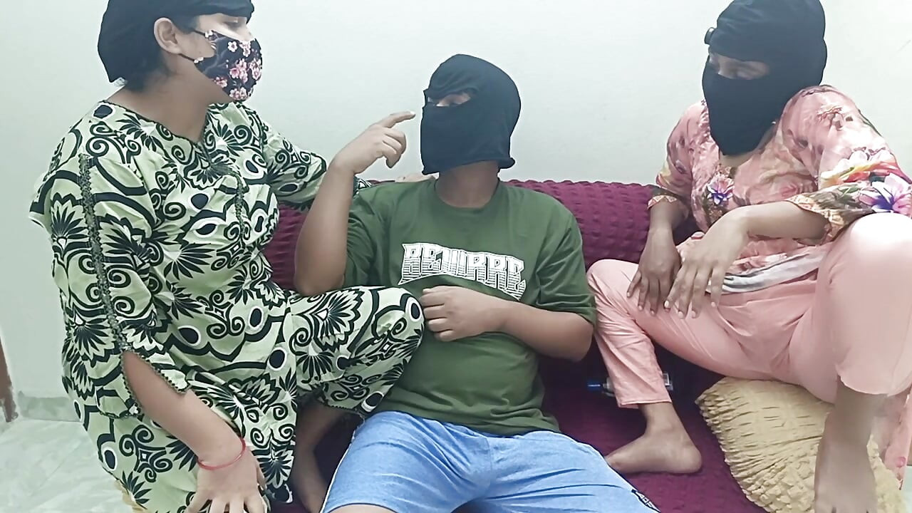 Two female friends call over their stepbrother and have sex with him.THREESOME FUCKING.