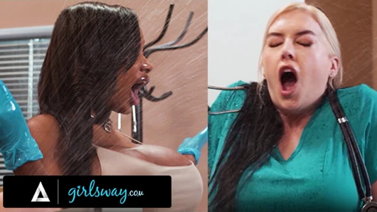 Girlsway - Tia Maria erkek arkadaşı Kali Roses'a sahte amcık muayenesi yapıyor ve hemşire Cubbi Thompson'a fışkırtıyor