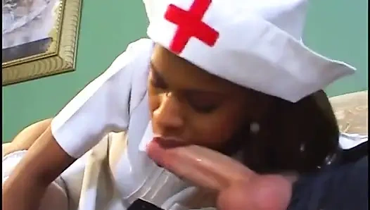 Black nurse rides white stud at the clinic after she examines him