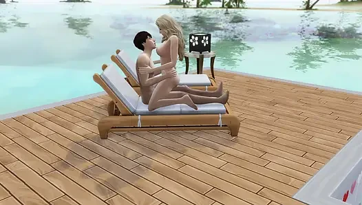 Couple in love have sex in public on the beach