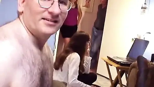 Hairy Stud Interracial Group Sex with BBW Brunette and Sexy Ebony Sluts