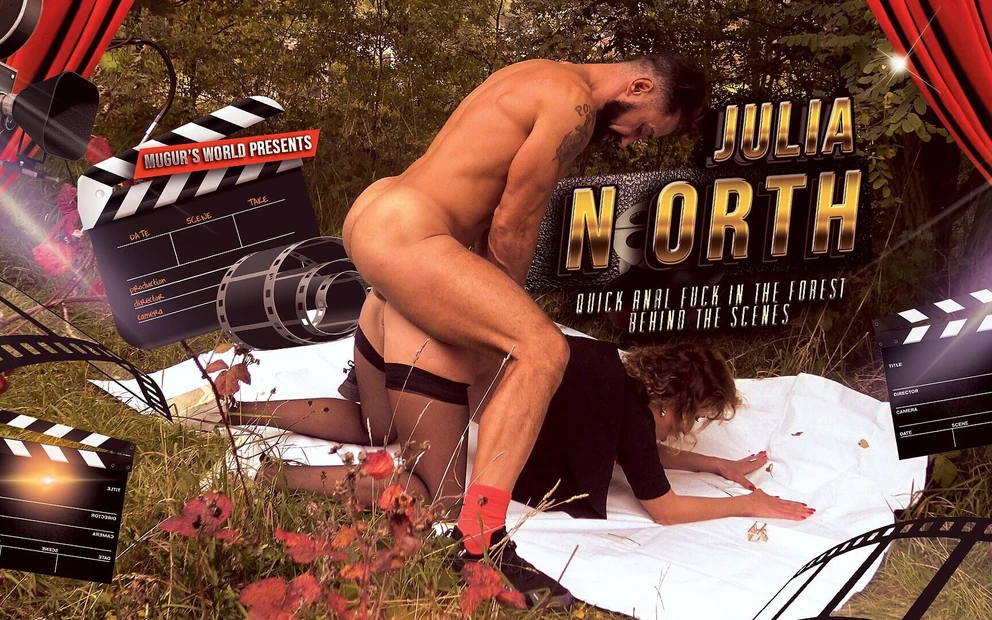 Быстрый анальный трах жены-нимфы Julia North в лесу за кулисами
