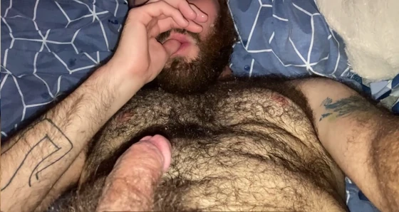 Hairy Guy Busts in his Beard and Mouth
