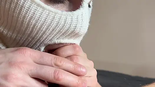 Your girl on her knees sucks your dick for 7 minutes... Then he takes it in his hand and squeezes every last drop right into his palm. See how it flows