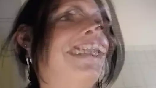 Ince karanlık saçlı bebek itibaren Germany seviyor hoş bir horoz içinde pov