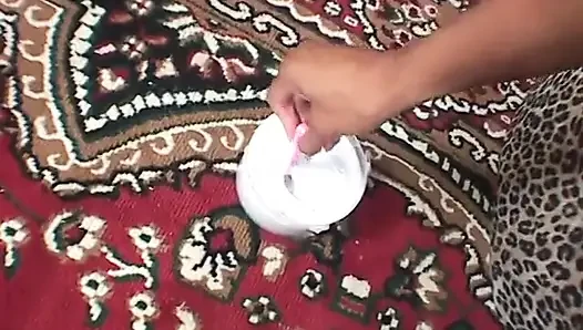 Latin whore with hairy cunt shaves then fucked with a cock indoors