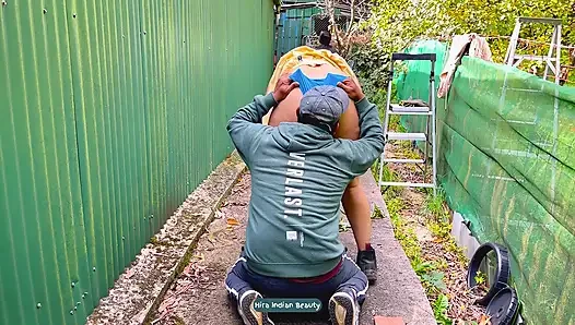 Neighbour Jumping Off Fence for Intense Standing Anal Doggy Fuck and Deepthroat Indian Wife