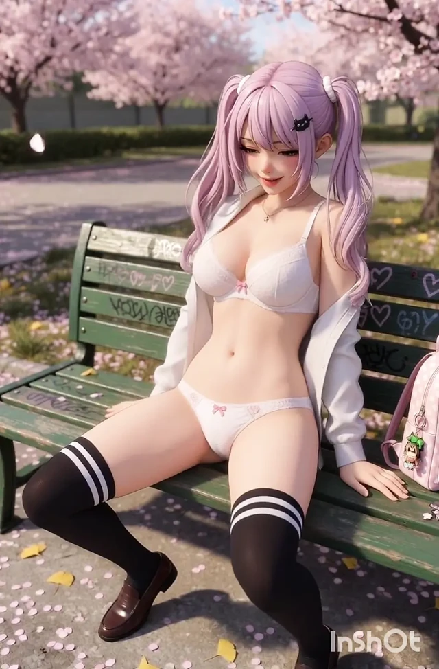 Pembe kıllı hentai kız öğrenci cosplay açık havada park bankında mastürbasyon yapıyor ve sikişiyor