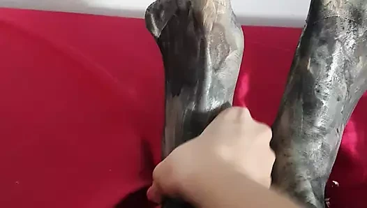 El kremi, vücut sütü, fondöten ve kayganlaştırıcı ile ayak masajı