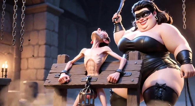 Şişman dominatrix köleleri kafese bağlı penisi kırbaçlıyor - aşırı aşağılama