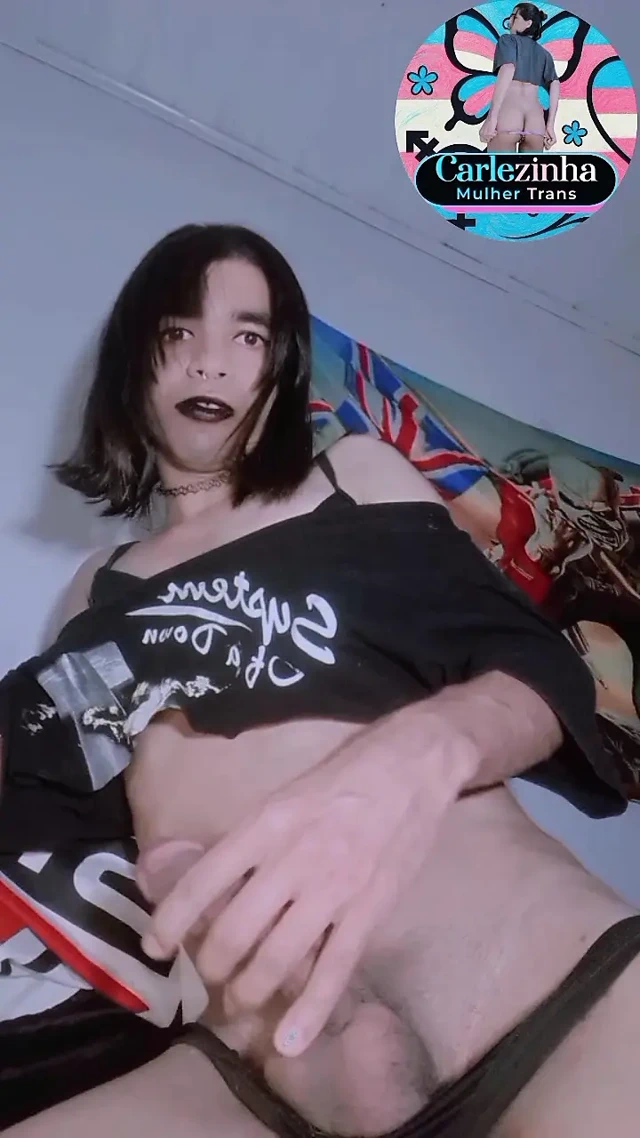 Carlezinha Female slut, refined naked masturbating his throbbing cock with both little hands