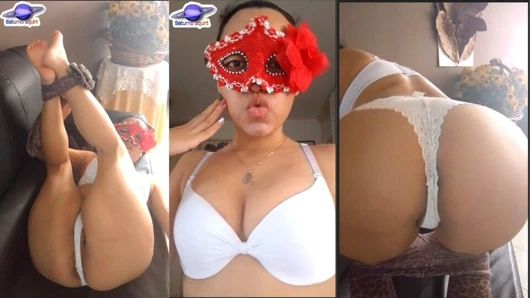 The Latin babe is in 4 and wearing sexy lingerie, masked blowjob, sucking with a lot of drool and her perfect ass