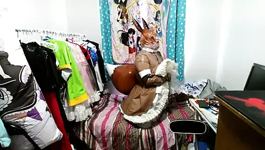 Pvc şişme kuyruk, kahverengi tilki, korkak hizmetçi şeffaf başlık nefes alma ve vibratör