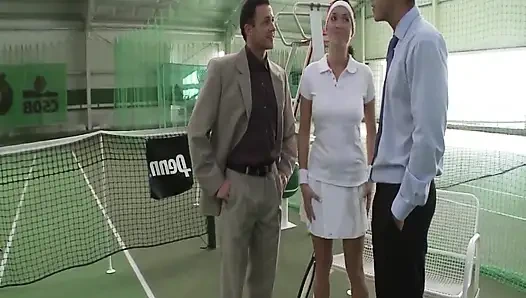 Sex on Job Scene 3: Busty Brunette MILF Enjoys Double Penetration on the Tennis Court
