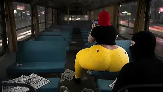 Big Ass Girl in Tight Yellow Leggings Waiting for the Bus