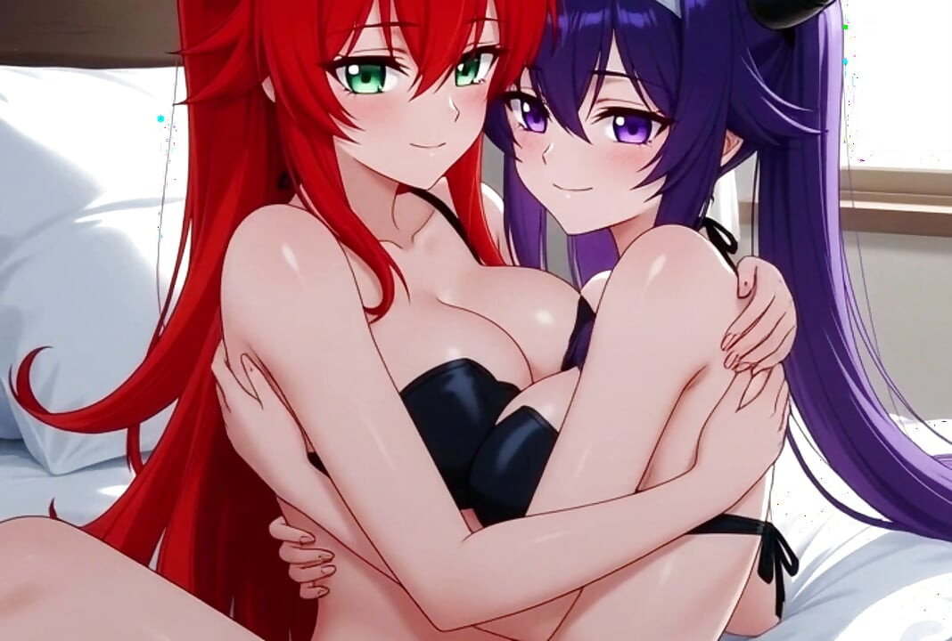Rias Gremory ve Akeno tutkuyla dolu samimi bir anda - yetişkin versiyonu