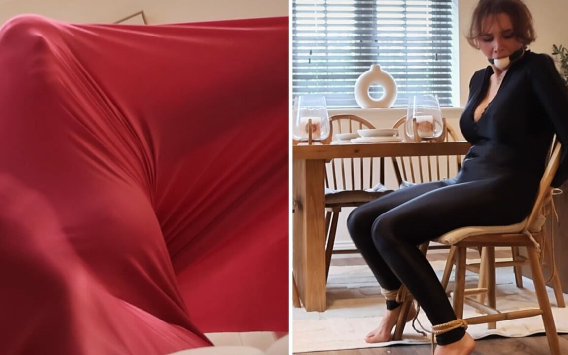 Kiki Daniels taytlı bir kozanın içinde sarılmış, bağlı, gıdıklanmış ve ağzı tıkalı...