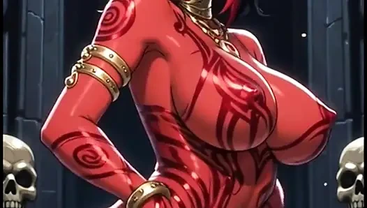 Kırmızı iblis kızlar seksi pozu (ai animasyonu)