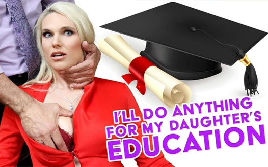 Edepsiz sarışın orta yaşlı seksi kadın müdürün götünü yalıyor ve üvey kızını üniversitede tutmak için amını sert sikmesine izin veriyor