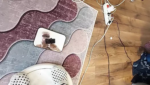 Amateur milf massages herself with vibrator. Hairy brunette pussy, big tits, big ass.