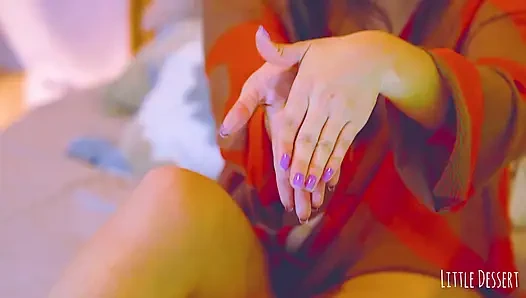 Cozy Night: Sensual Latina moisturizing her beautiful feet before a creamy solo climax