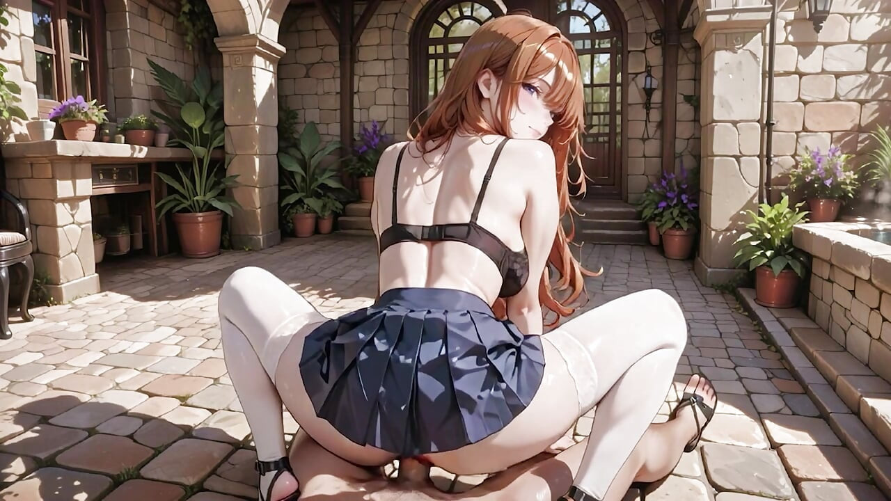 Lacy iç çamaşırlı beyaz çoraplı büyük memeli Japon waifu geleneksel bahçede tutkulu açık havada dölleniyor 3d hentai