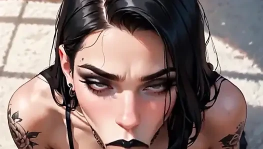 Anime Yapay Zeka Dövmeli Kız, Bir Arkadaşına Asla Unutamayacağı Oral Seks Verdi