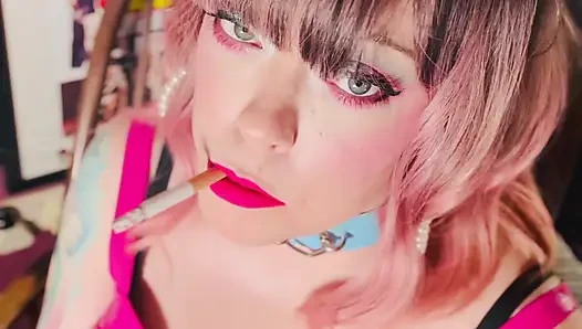 Tina Snua Is Stunning In Pink Leather & Chain Smoking - BBW OMI OME Snap Inhales Drifting Smoke