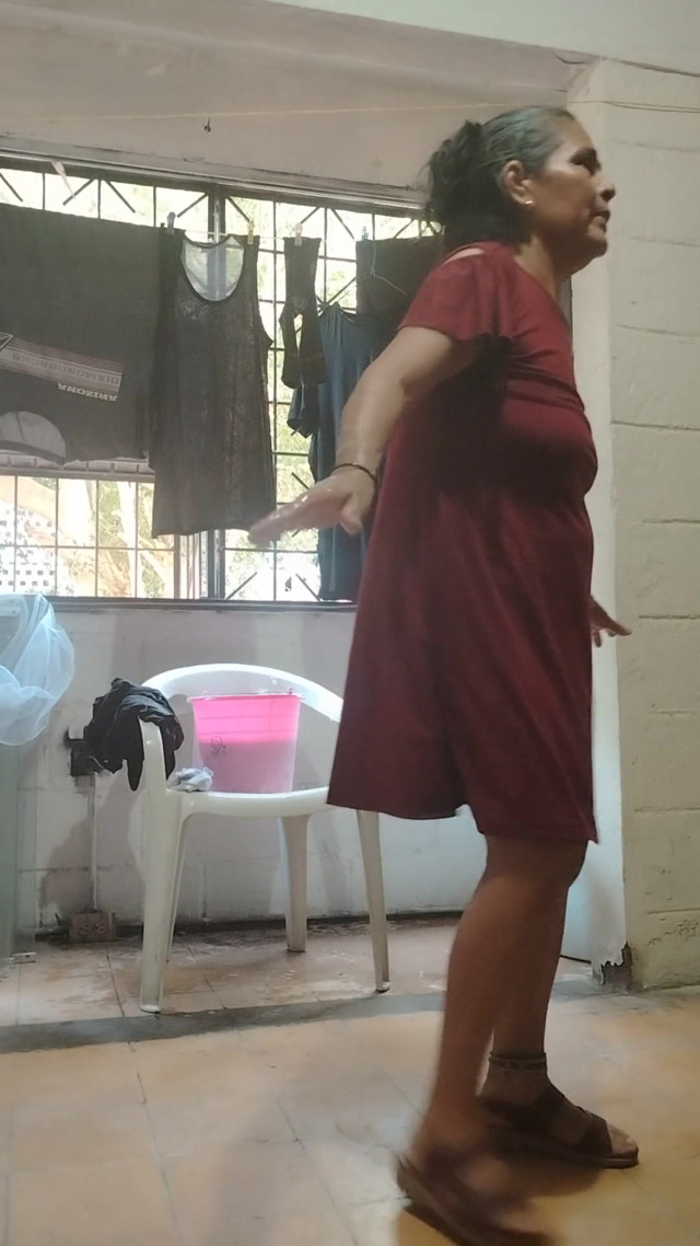 With the cleaning lady