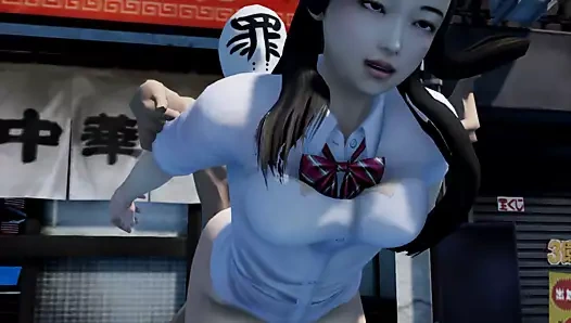 Azgın bir Asyalıyı bir sokak yemeği mekanının önünde siktim. Bir sürtüğü ıslak amın içinde sikiyor