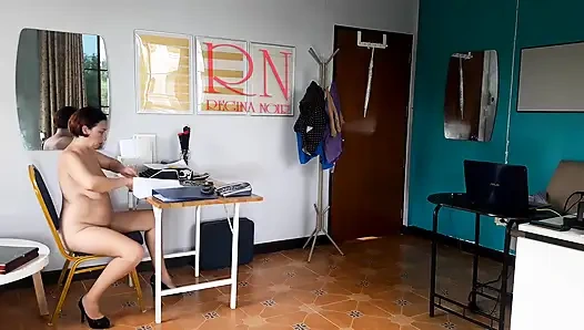 Nudist secretary. Nude employee in the office. Nude secretary is not shy about her boss. Nude office.  2 194