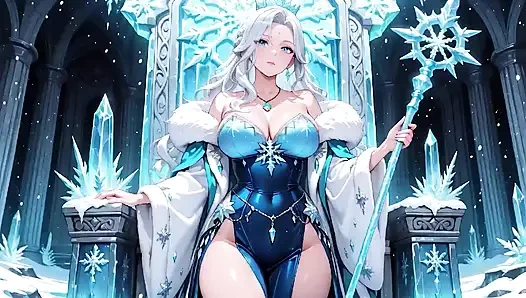 Kristal salonda gümüş saçlı buz mage! Zahmetsizce soğuğa bakarken sihir yapıyor, ama dudakları titriyor.
