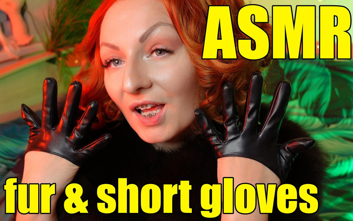 Seksi pin up Arya kısa deri eldivenlerle asmr sesleri yapıyor