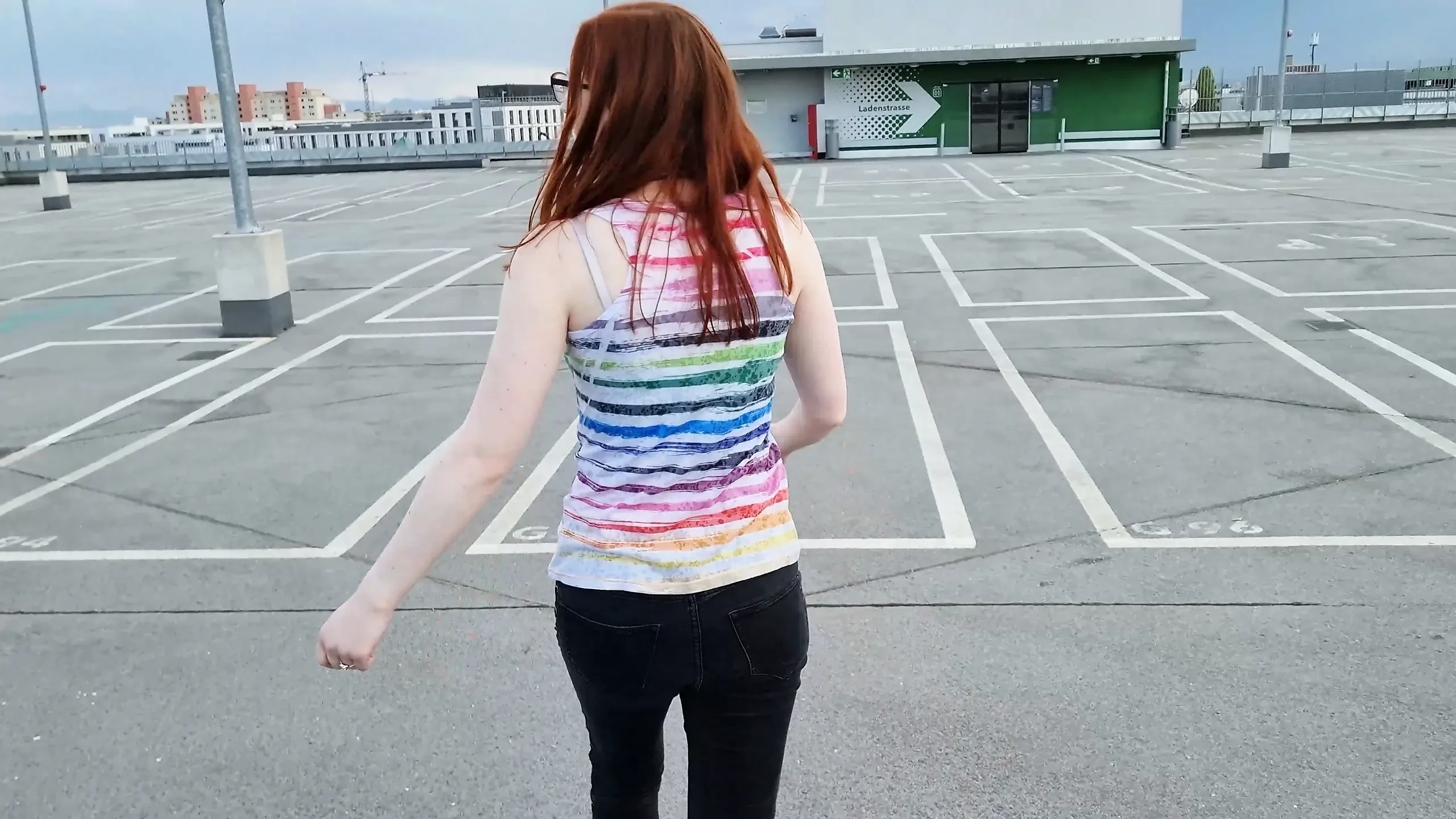 Shy redhead sucks in parking garage and is surprised