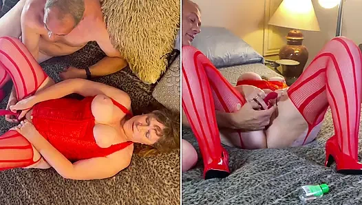 Kırmızılı nine: dildo ile sikişen sürtük