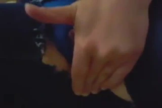 amateur uses glass toy through cut jeans