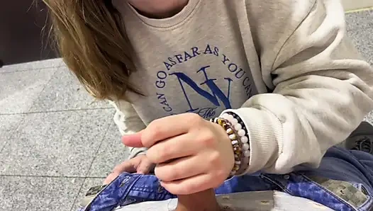 blonde gives blowjob and gets fucked in public