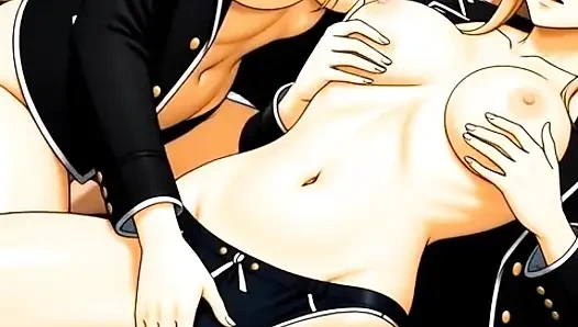 Ateşli lezbiyen anime öpücüğü: tutkulu boğma ve amcık oyunundaki iki seksi kız