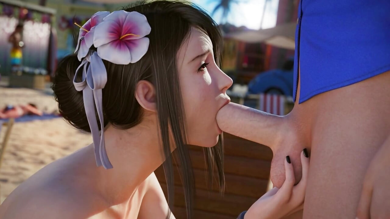 Seksi Aerith ve Tifa ile özel tatil: halka açık çıplak plajda binicilik (HQ 3D animasyon pornosu)